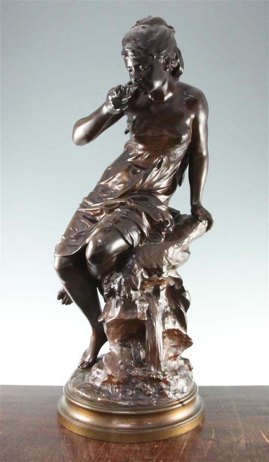 Mathurin Moreau (French, 1822-1912). A large patinated bronze, La Source, 29.25in.